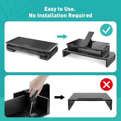 Dual Monitor Stand Riser with Drawer phone stand MS-3