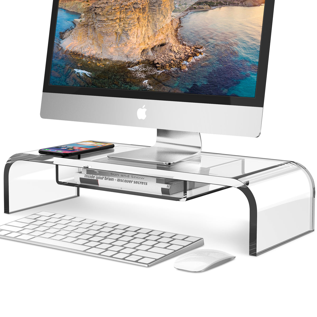 Acrylic Monitor Stand Riser with Storage MS-2 – DeskLogics
