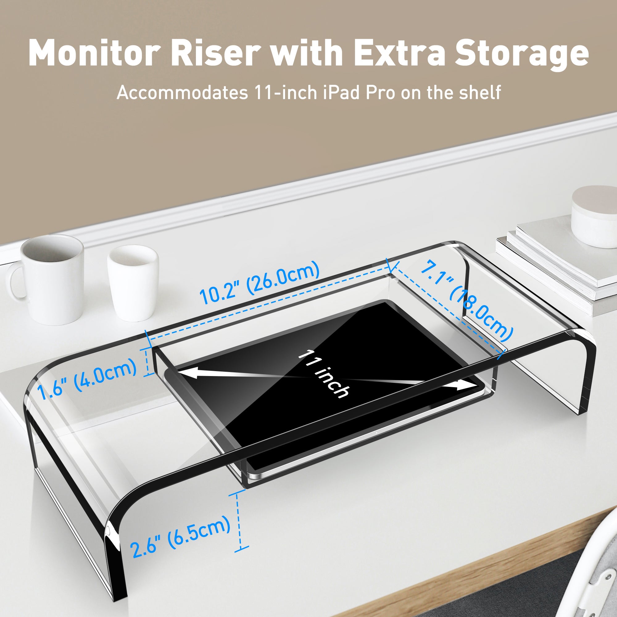 Acrylic Monitor Stand Riser with Storage MS-2 – DeskLogics