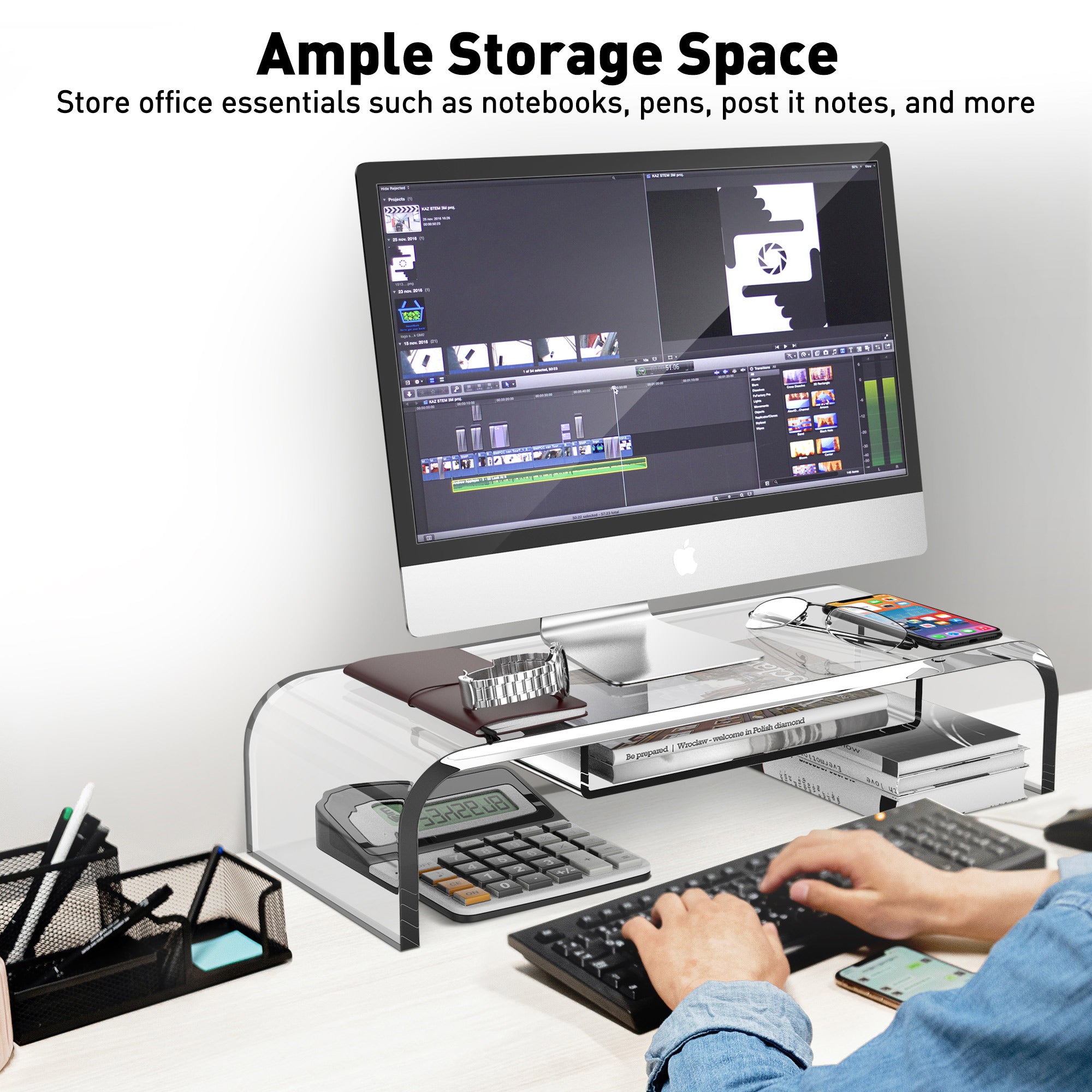 Acrylic Monitor Stand Riser with Storage MS-2 – DeskLogics